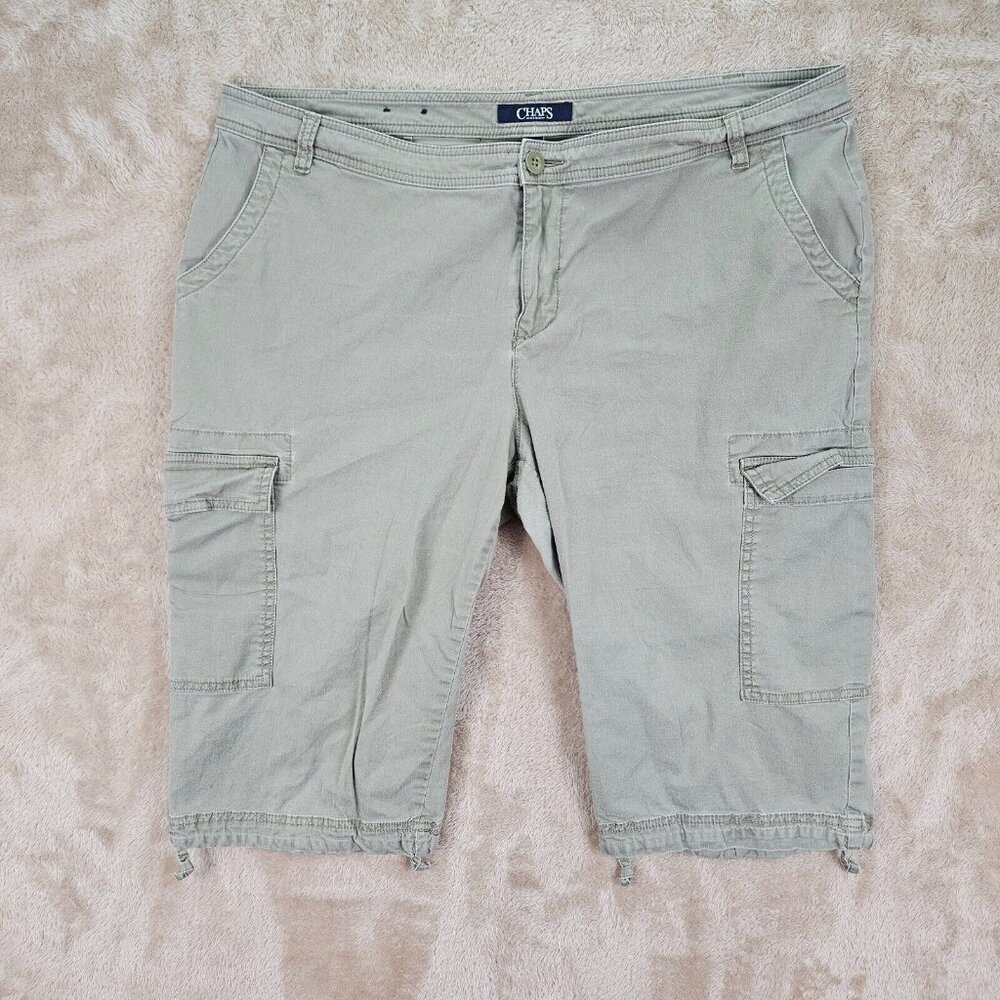 Chaps Denim Cargo Shorts Mens 18W Brown Cotton Comfort Beige Khaki Capri